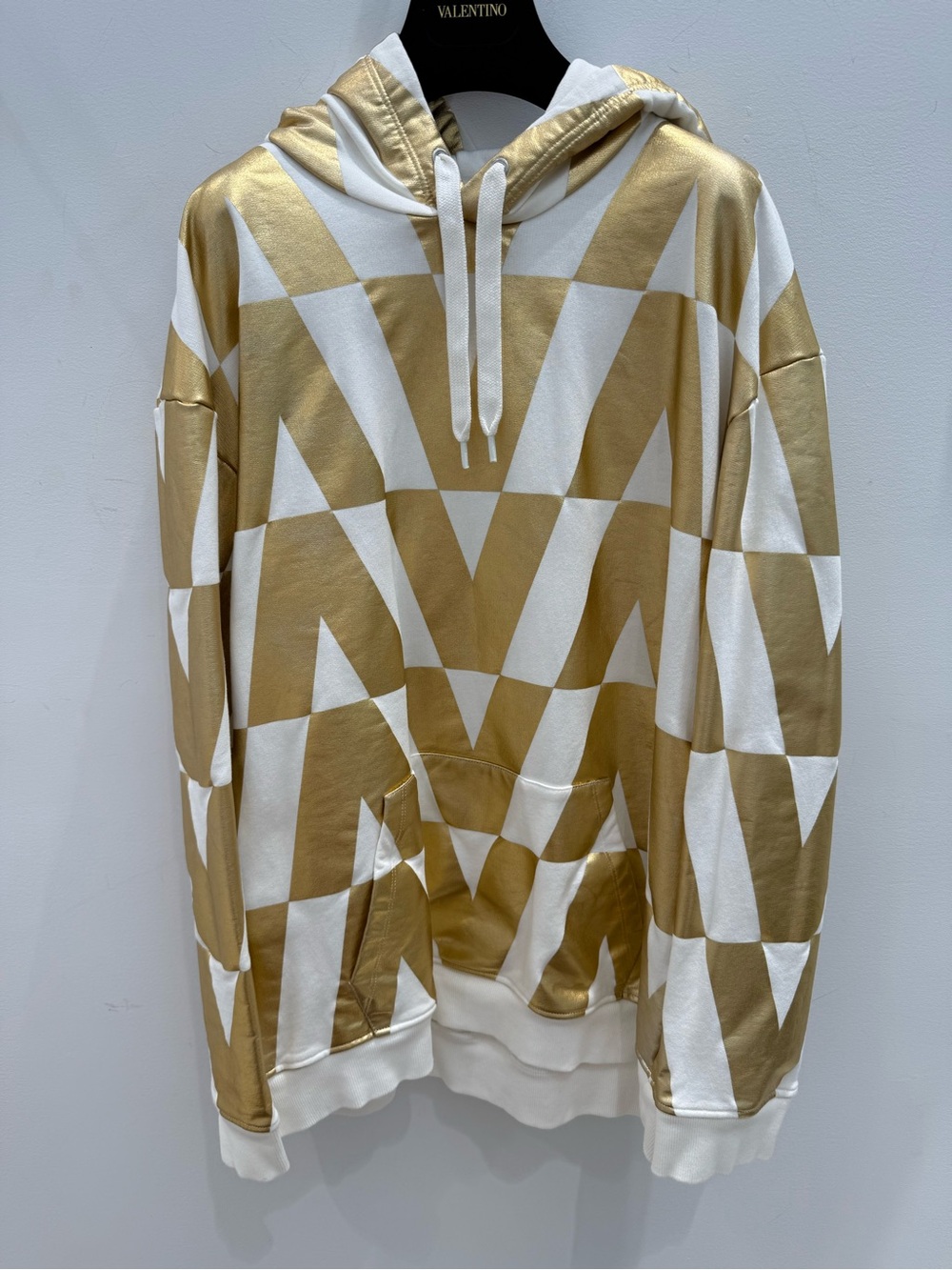Valentino White & Gold Geometric Logo-Print Hoodie